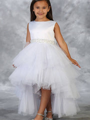 Graceful Satin Sleeveless Hi-Lo Formal Girl's Dress