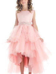 Graceful Satin Sleeveless Hi-Lo Formal Girl's Dress