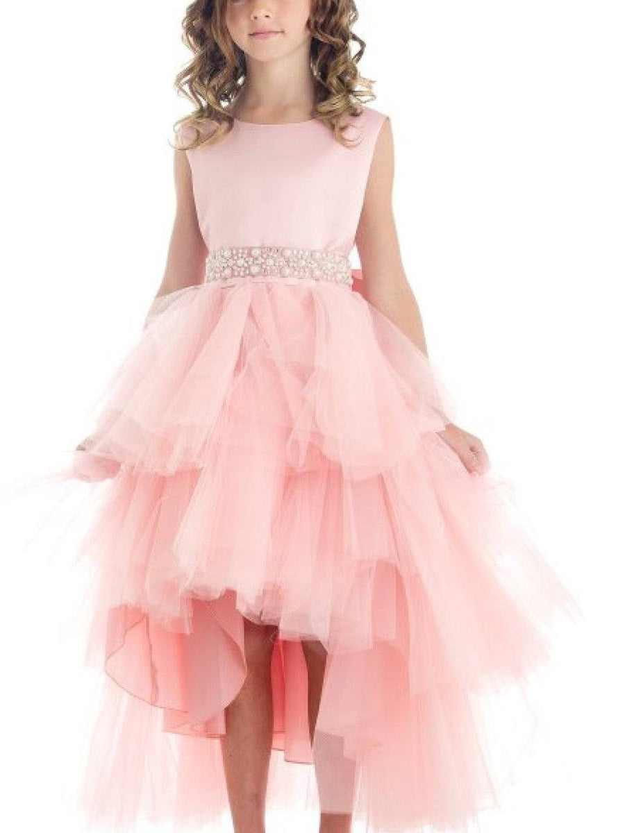 Graceful Satin Sleeveless Hi-Lo Formal Girl's Dress