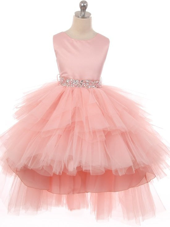 Graceful Satin Sleeveless Hi-Lo Formal Girl's Dress