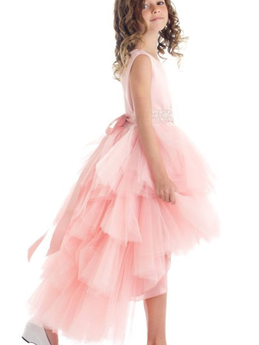 Graceful Satin Sleeveless Hi-Lo Formal Girl's Dress