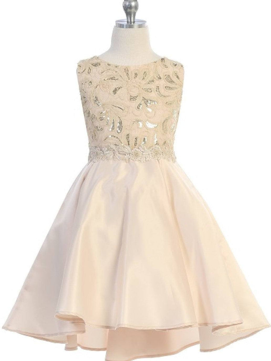 Flower Rhinestone Belt Tulle Tea Length Girl's Elegant Dress