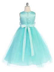 Flower Rhinestone Belt Tulle Tea Length Girl's Elegant Dress