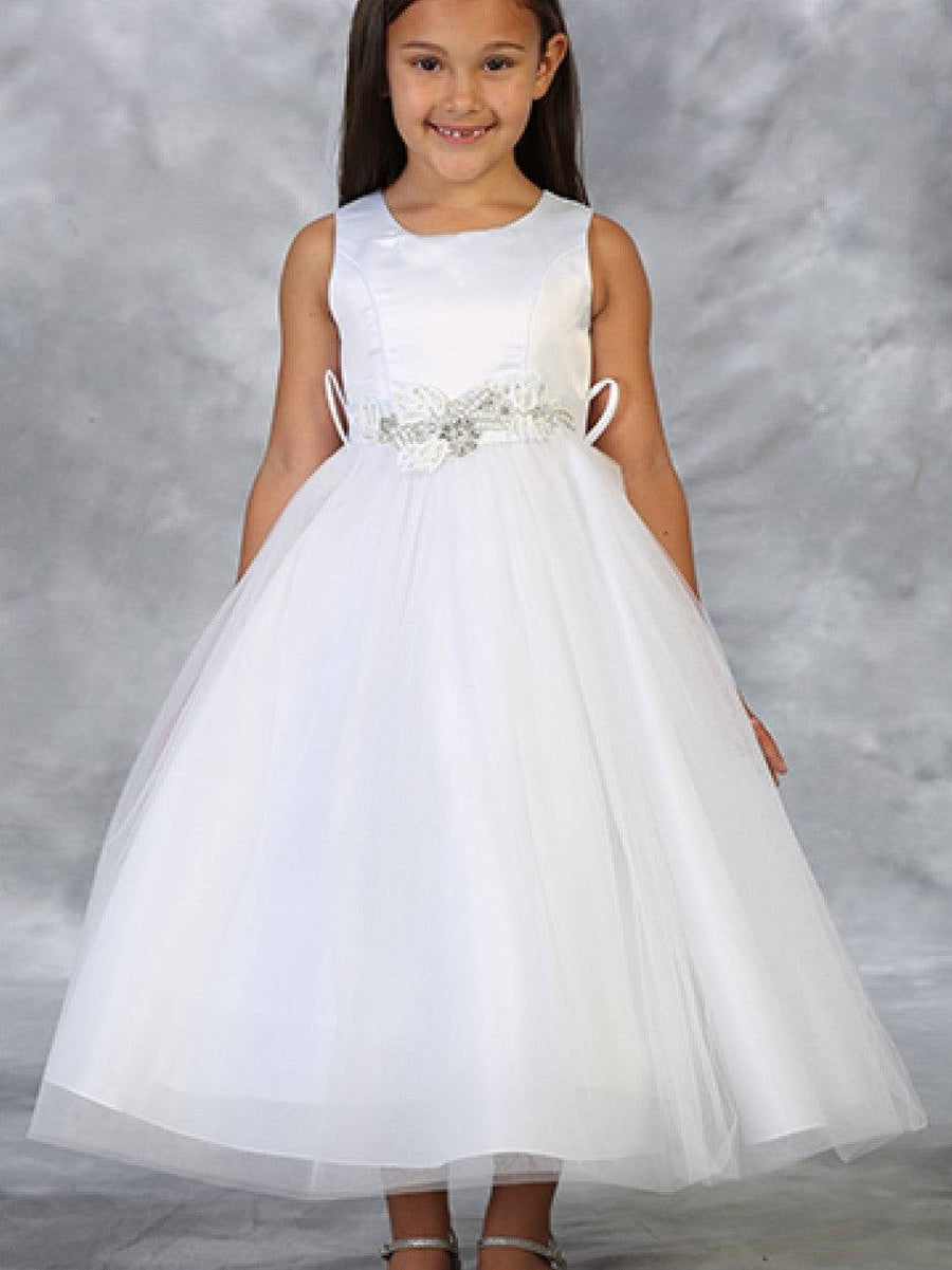 Flower Rhinestone Belt Tulle Tea Length Girl's Elegant Dress
