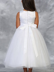 Flower Rhinestone Belt Tulle Tea Length Girl's Elegant Dress
