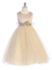 Flower Rhinestone Belt Tulle Tea Length Girl's Elegant Dress