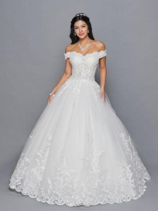 Chic Off The Shoulder Lace Tulle Ball Gown Beaded Appliques Wedding Dress Ivory / M