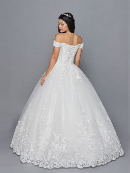 Chic Off The Shoulder Lace Tulle Ball Gown Beaded Appliques Wedding Dress