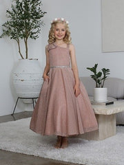 Sparkling Rhinestone Belt Over Shoulder Cap Girls Dress