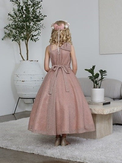 Sparkling Rhinestone Belt Over Shoulder Cap Girls Dress