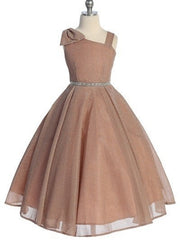 Sparkling Rhinestone Belt Over Shoulder Cap Girls Dress