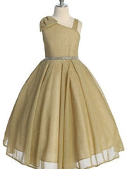 Sparkling Rhinestone Belt Over Shoulder Cap Girls Dress