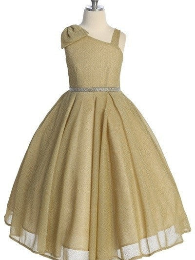 Sparkling Rhinestone Belt Over Shoulder Cap Girls Dress