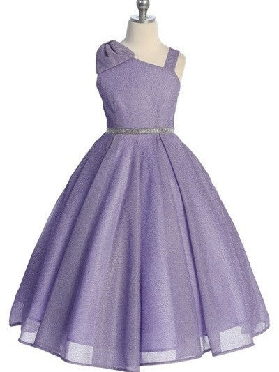 Sparkling Rhinestone Belt Over Shoulder Cap Girls Dress