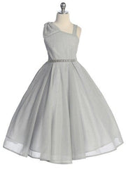Sparkling Rhinestone Belt Over Shoulder Cap Girls Dress