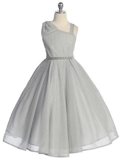 Sparkling Rhinestone Belt Over Shoulder Cap Girls Dress