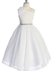 Sparkling Rhinestone Belt Over Shoulder Cap Girls Dress