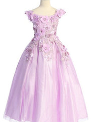 3D Floral Embellished Corset Back Ankle Length Little Girl's Dress