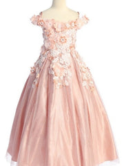 3D Floral Embellished Corset Back Ankle Length Little Girl's Dress