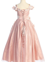 3D Floral Embellished Corset Back Ankle Length Little Girl's Dress