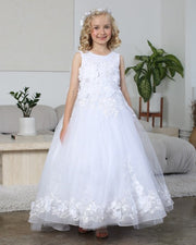 3D Flower Corset Back Charming Long Train Girls Dress