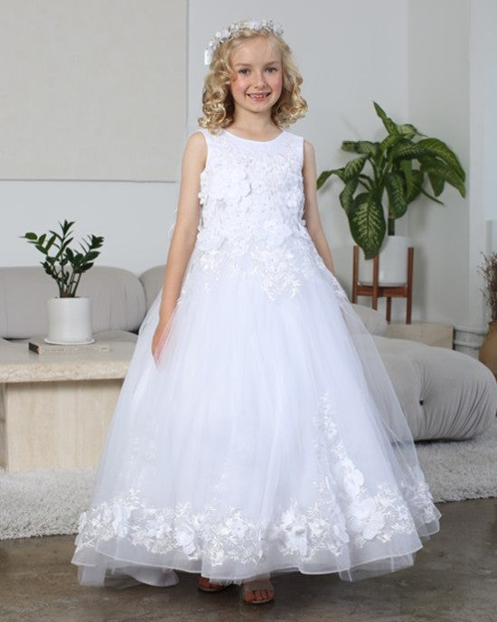 3D Flower Corset Back Charming Long Train Girls Dress
