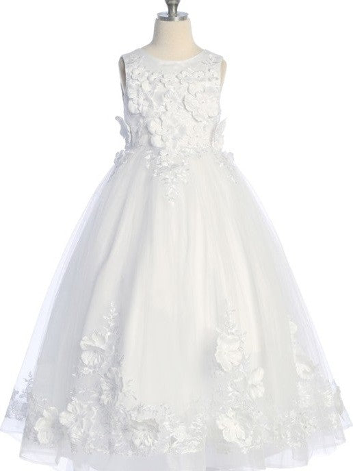 3D Flower Corset Back Charming Long Train Girls Dress