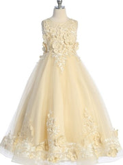 3D Flower Corset Back Charming Long Train Girls Dress