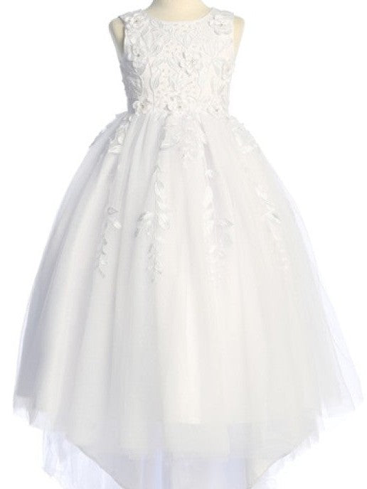 Sleeveless Embroidered Lace Graceful Train Easy Zipper Girl's Dress