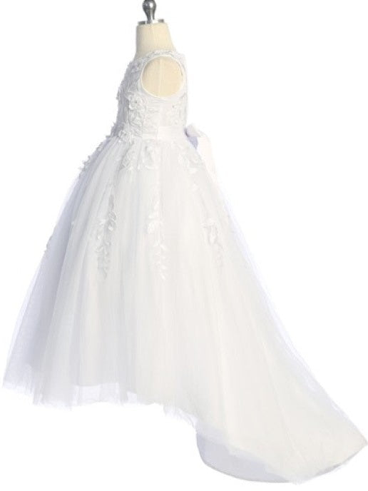 Sleeveless Embroidered Lace Graceful Train Easy Zipper Girl's Dress