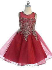 Tulle Halter Floral Adorned Knee Length Girls Dress
