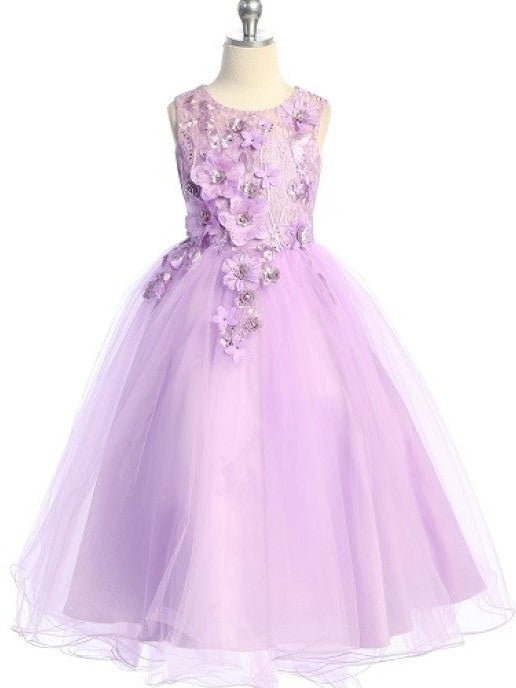 Halter Floral Tulle Layered Ankle Length Girl's Dress