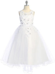 Halter Floral Tulle Layered Ankle Length Girl's Dress
