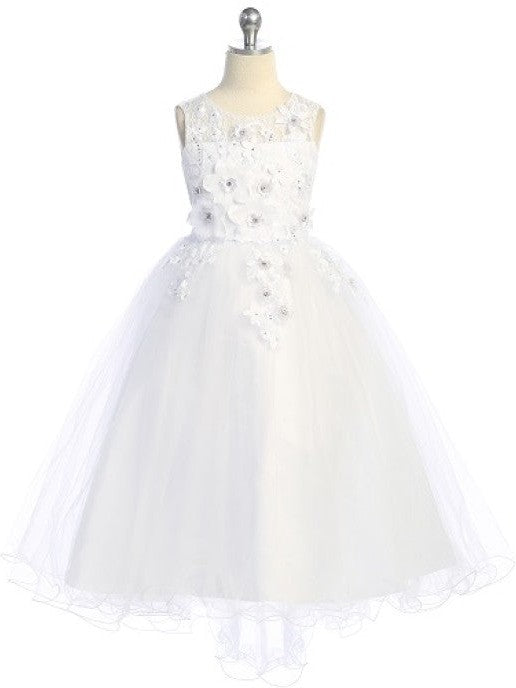 Halter Floral Tulle Layered Ankle Length Girl's Dress
