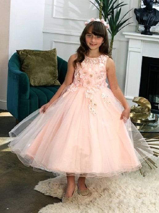 Halter Floral Tulle Layered Ankle Length Girl's Dress