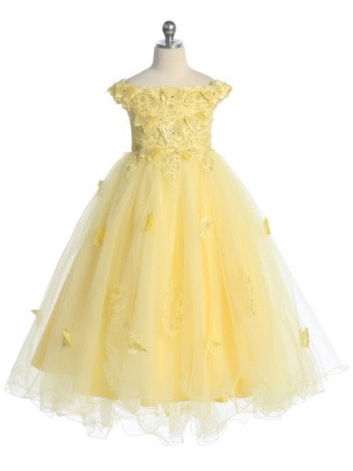 3D Butterfly Glitter Semi Train Girls Dress