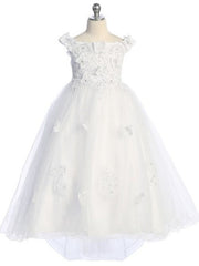 3D Butterfly Glitter Semi Train Girls Dress