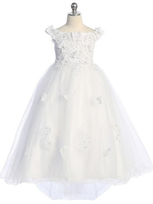 3D Butterfly Glitter Semi Train Girls Dress
