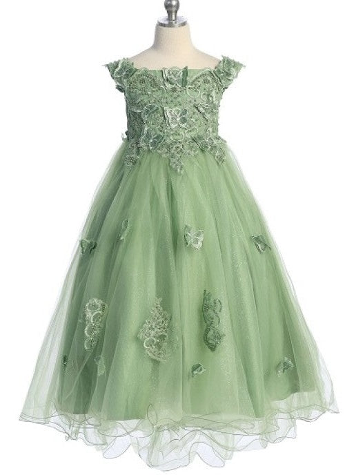 3D Butterfly Glitter Semi Train Girls Dress