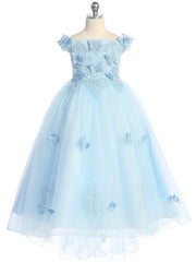 3D Butterfly Glitter Semi Train Girls Dress