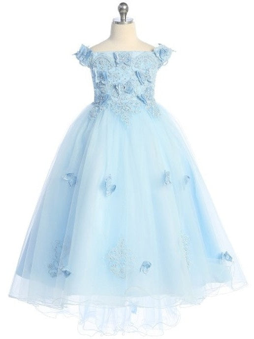 3D Butterfly Glitter Semi Train Girls Dress