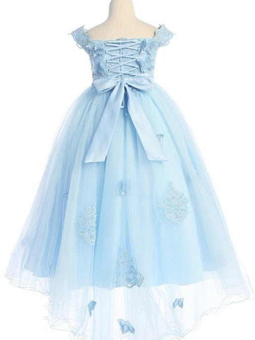 3D Butterfly Glitter Semi Train Girls Dress