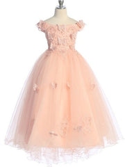 3D Butterfly Glitter Semi Train Girls Dress
