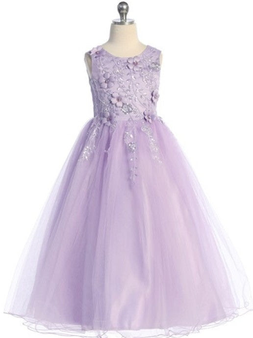 Tulle Embroidered Charming Beaded Floral Accented Little Girl's Dress