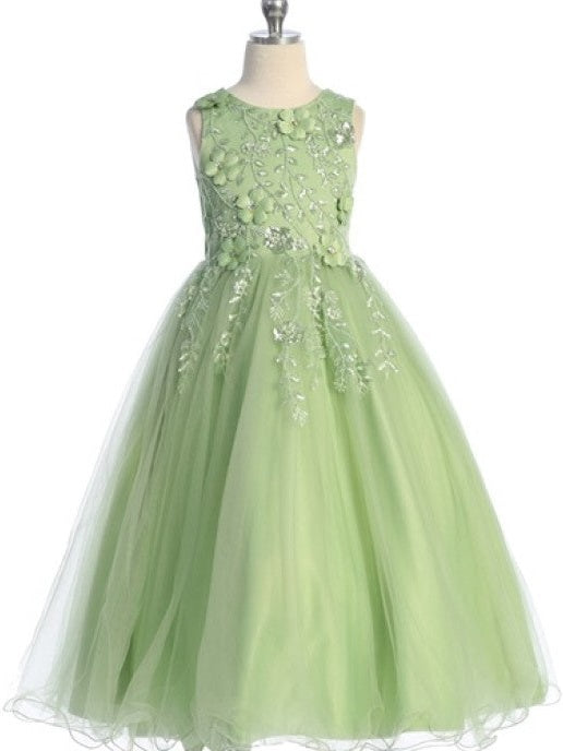 Tulle Embroidered Charming Beaded Floral Accented Little Girl's Dress