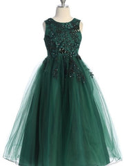 Tulle Embroidered Charming Beaded Floral Accented Little Girl's Dress