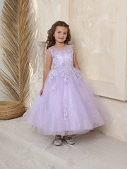 Elegant Tea Length Lace Tulle Pearl Detailing Back Zipper Girls Dress