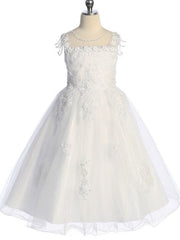 Elegant Tea Length Lace Tulle Pearl Detailing Back Zipper Girls Dress
