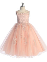 Elegant Tea Length Lace Tulle Pearl Detailing Back Zipper Girls Dress