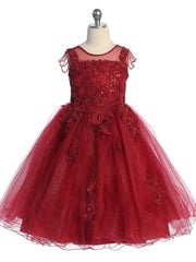 Elegant Tea Length Lace Tulle Pearl Detailing Back Zipper Girls Dress